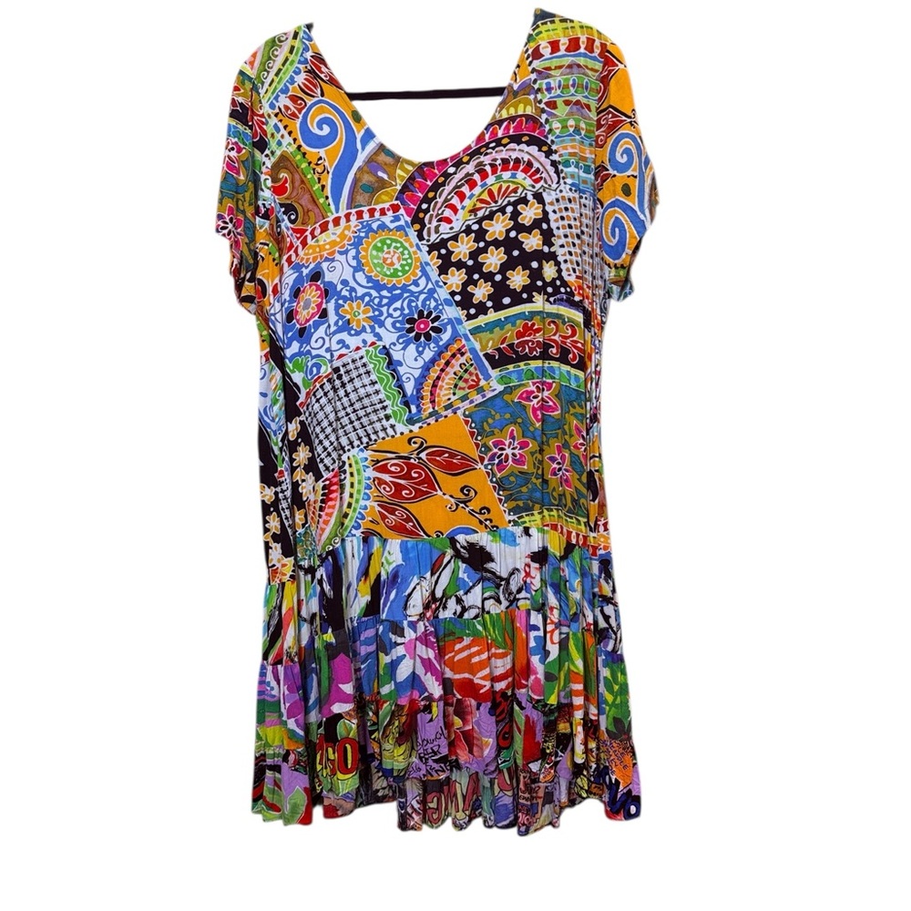 Jams World Vintage Hattie Babydoll 90’s Boho Surf Camp Patch Mini Dress sz XL